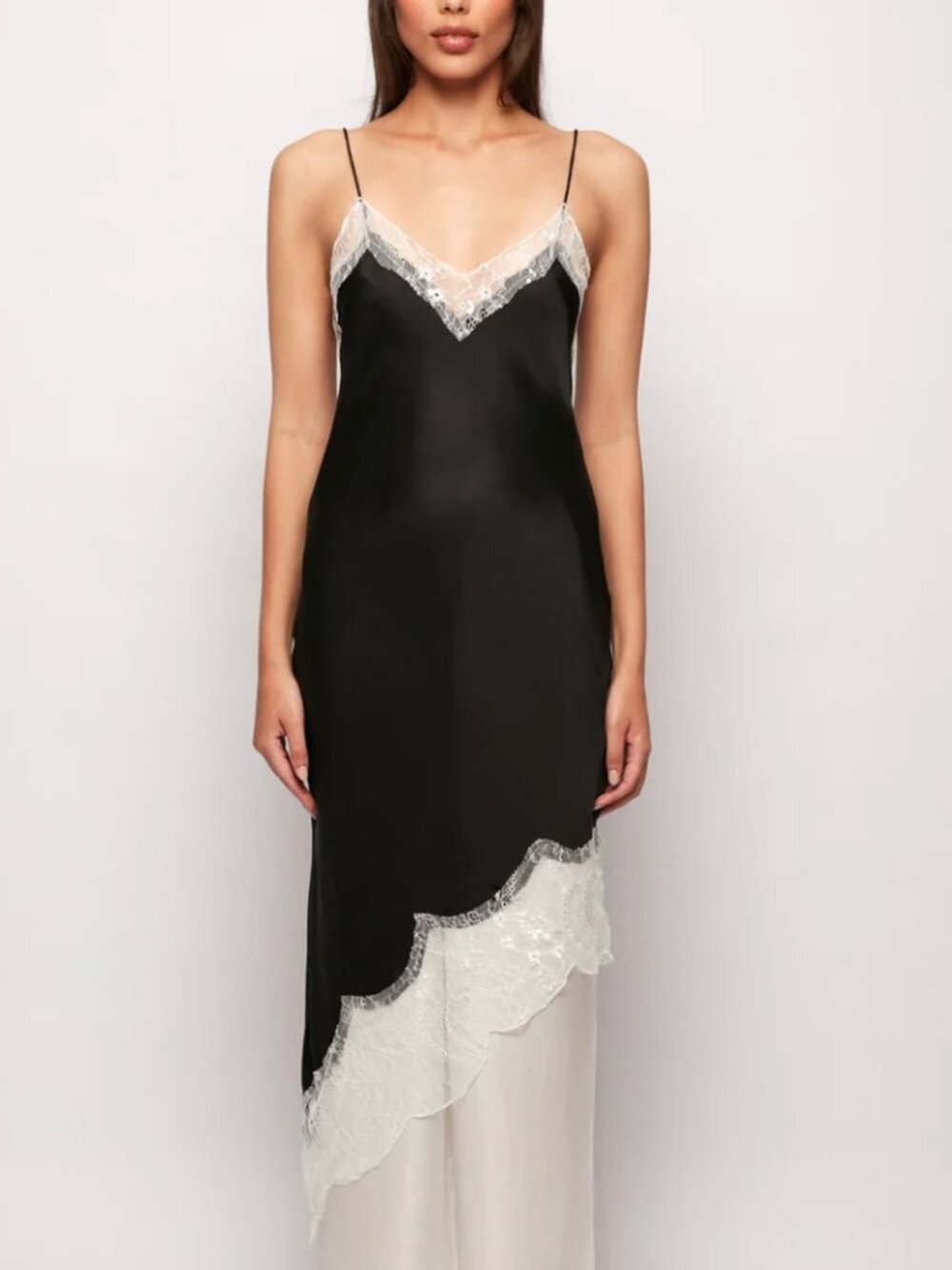 NWT. S/W/F Lace Trim Asymmetric Slip Dress